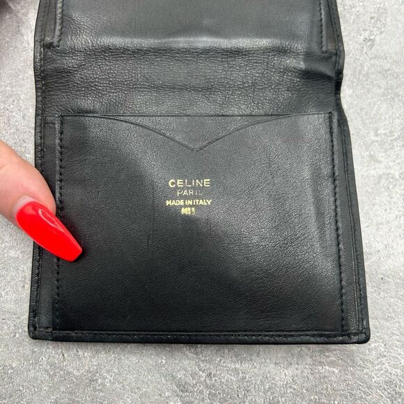 Celine Black Quilted Leather Trifold Wallet Clasp Closure Authentic Luxury - Picture 9 of 14